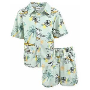 Peanuts Kids Snoopy Hawaiian surf shirt & shorts set hibiscus 2-piece outfit 18M